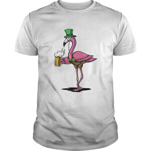 Beautiful Flamingo Bird St Patricks Leprechaun Irish Beer Party Men Shirt